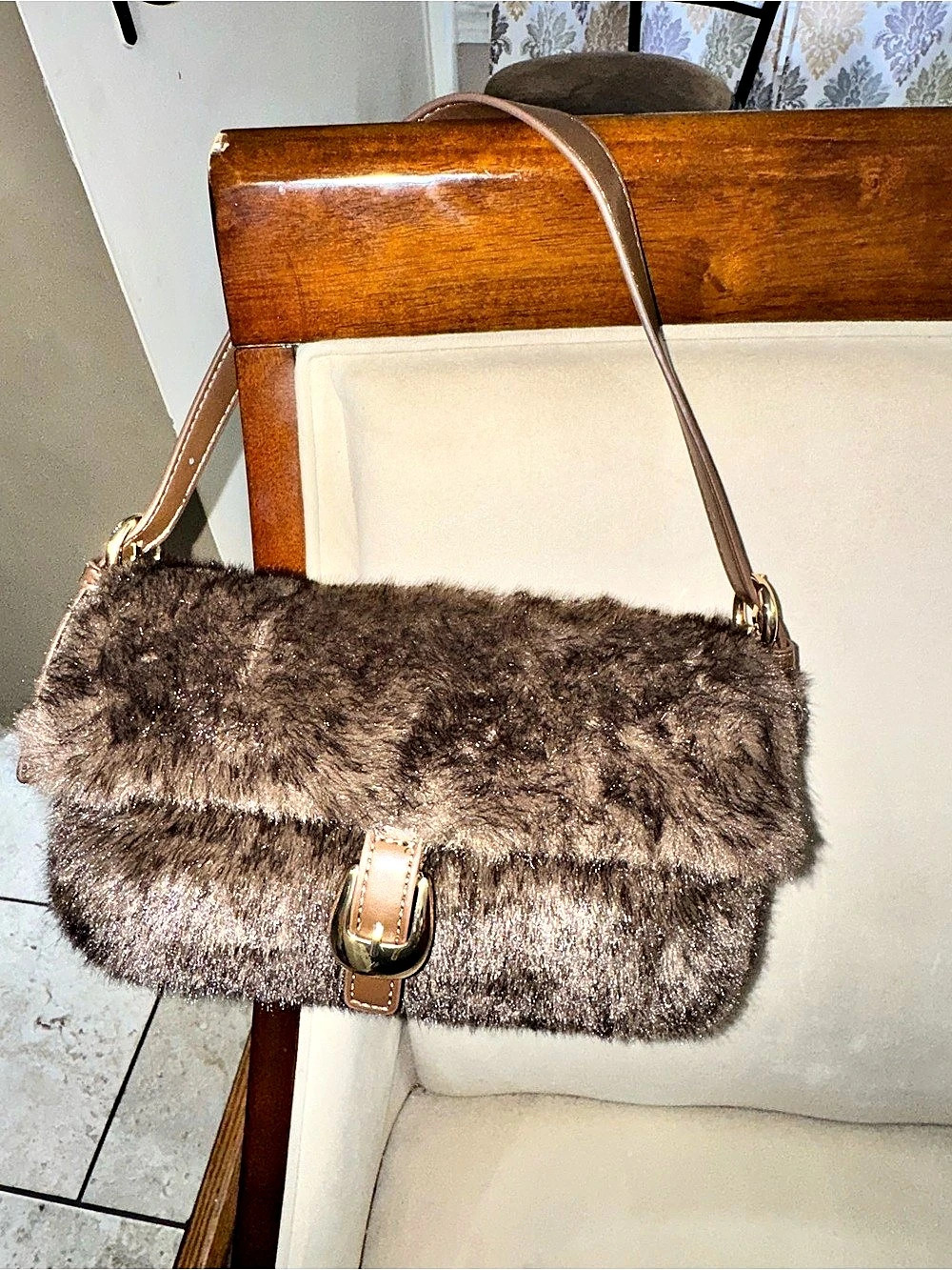 Faux Fur Shoulder Bag in Brown Like New